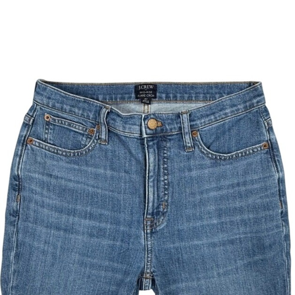 J. Crew Mid-Rise Flare Crop Jeans Womens 27 Blue Medium Wash Stretch Denim